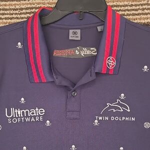 G/FORE‎ Dark Navy Red Skull Logo Embroidered Golf Large Polo Short Sleeve Shirt